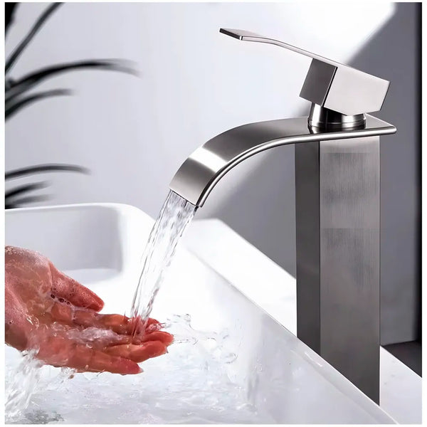 Dark Grey Tall Waterfall Faucet Waterfall Single Lever Basin Mixer Waterfall Tall Black, SS Material, for Bathroom Washbasins Toilets 12 Inches Height - 8