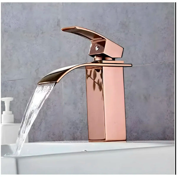 Rose Gold Tall Waterfall Faucet Waterfall Single Lever Basin Mixer Midnight Waterfall Small Black, SS Material, 7 Inches Height Rosey - 3