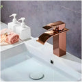 Rose Gold Tall Waterfall Faucet Waterfall Single Lever Basin Mixer Midnight Waterfall Small Black, SS Material, 7 Inches Height Rosey - 5