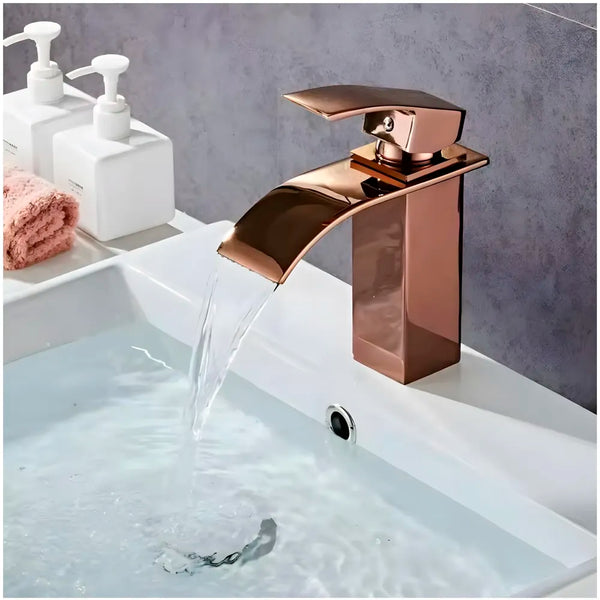 Rose Gold Tall Waterfall Faucet Waterfall Single Lever Basin Mixer Midnight Waterfall Small Black, SS Material, 7 Inches Height Rosey - 6