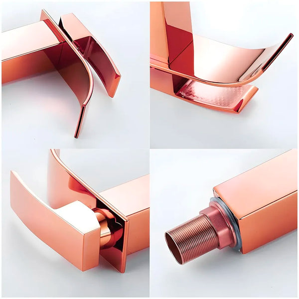 Rose Gold Tall Waterfall Faucet Waterfall Single Lever Basin Mixer Rosegold Waterfall Tall, SS Material, 12 Inches Height Rosey - 2