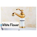 White Gold Basin Tap Faucet Mixer for Bathroom Toilet Wash Basins Hot and Cold Water (Without pop-up) (White Flower) 7 inches Height - 2