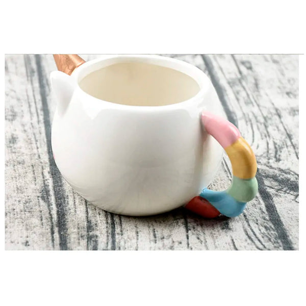 3D Creative Art ceramic Coffee Mug Cup with Unicorn Handle - White, Multicolour - 3