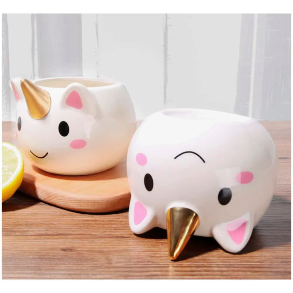 3D Creative Art ceramic Coffee Mug Cup with Unicorn Handle - White, Multicolour - 5