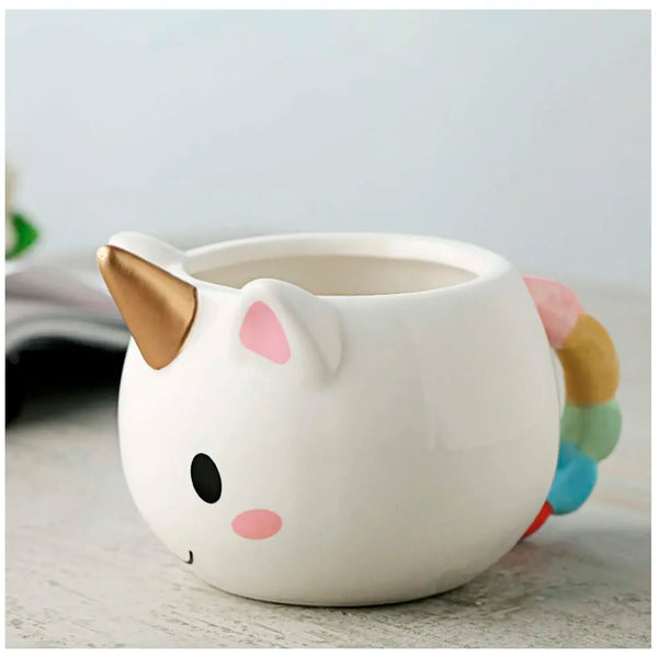 3D Creative Art ceramic Coffee Mug Cup with Unicorn Handle - White, Multicolour - 9
