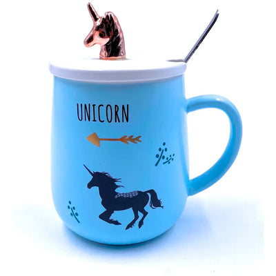 Unicorn Mug Cup 3D Design 350 ML with Lid and Spoon (Blue)
