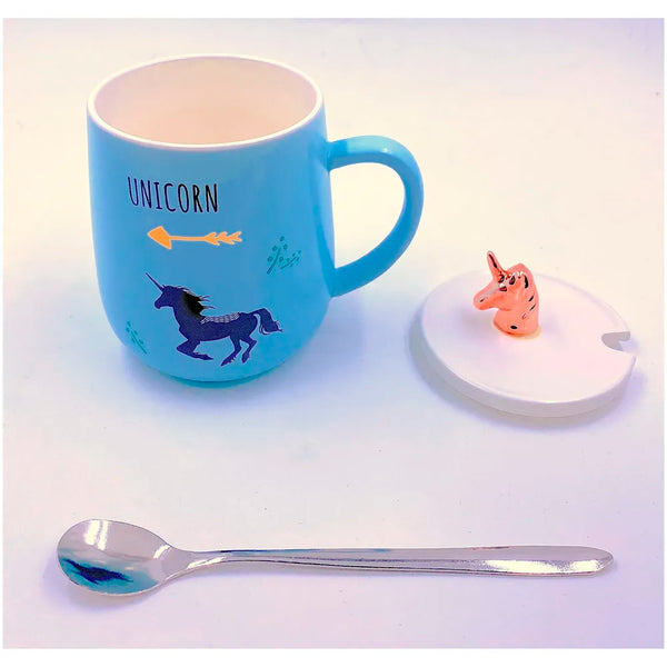 Unicorn Mug Cup 3D Design 350 ML with Lid and Spoon (Blue) - 3