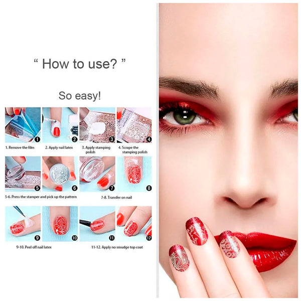Nail Art Stamping Kit with 2 Rectangular Image Plates With Stamper And Scrapper Random Designs For Beginners. - 2