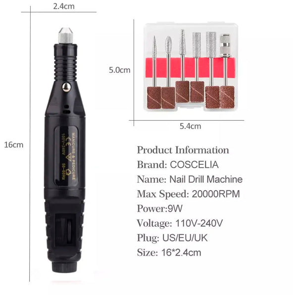 Black Mini Electric Nail Drill Art Manicure File, Portable Manicure Pen Sander Polisher for Exfoliating, Grinding, Polishing, Remove Nail Polish - 2