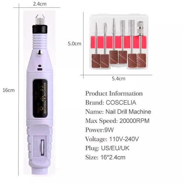 White Mini Electric Nail Drill Art Manicure File, Portable Manicure Pen Sander Polisher for Exfoliating, Grinding, Polishing, Remove Nail Polish - 2