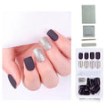 Press on Gel Nails 30 Pcs with Double Sided Jelly Adhesive Nail Glue Nail Filer Silver Blue - 2