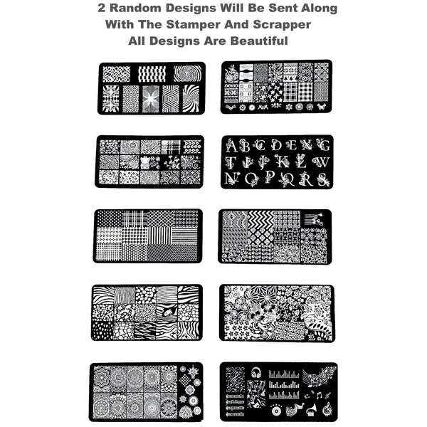 Nail Art Stamping Kit with 2 Rectangular Image Plates With Stamper And Scrapper (2 Plates) Random Designs - 2