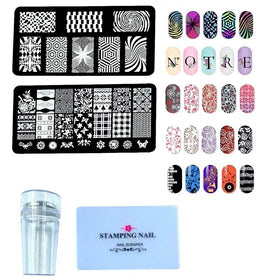 Nail Art Stamping Kit with 2 Stamping Image Plates With Stamper And Scrapper Perfect For Beginners. Mixed Designs With Random Plates