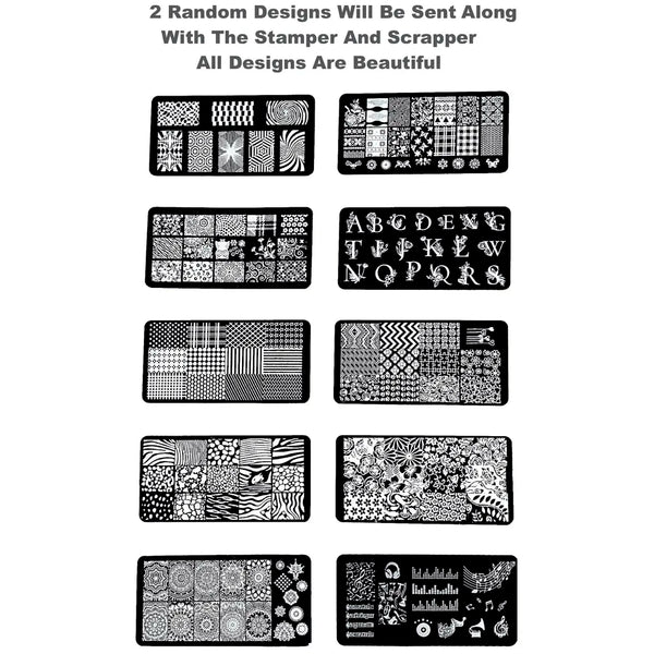 Nail Art Stamping Kit with 2 Stamping Image Plates With Stamper And Scrapper Perfect For Beginners. Mixed Designs With Random Plates - 2