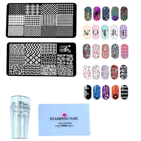 Nail Art Stamping Kit with 2 Plates, Stamper And Scrapper Full Kit Random Designs