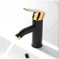 Black Gold Small Faucet Single Lever Basin Mixer Waterfall Short Black, for Bathroom Washbasins Toilets 7 Inches Height.