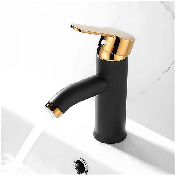 Black Gold Small Faucet Single Lever Basin Mixer Waterfall Short Black, for Bathroom Washbasins Toilets 7 Inches Height.