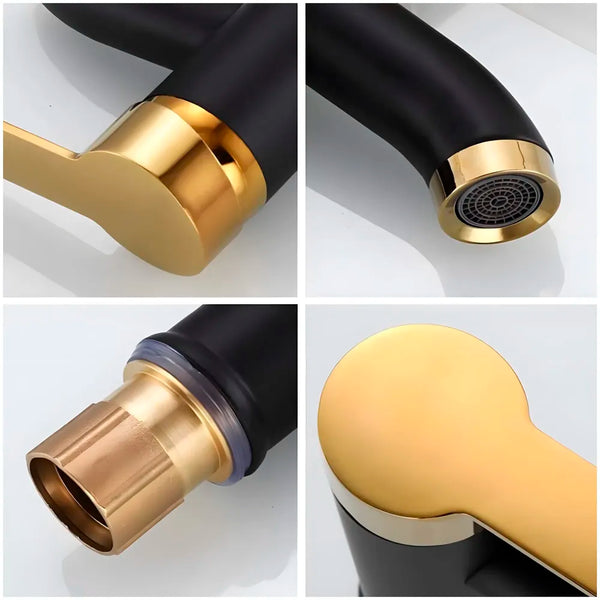 Black Gold Small Faucet Single Lever Basin Mixer Waterfall Short Black, for Bathroom Washbasins Toilets 7 Inches Height. - 3