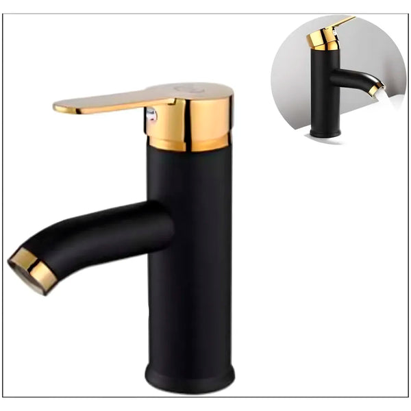 Black Gold Small Faucet Single Lever Basin Mixer Waterfall Short Black, for Bathroom Washbasins Toilets 7 Inches Height. - 7