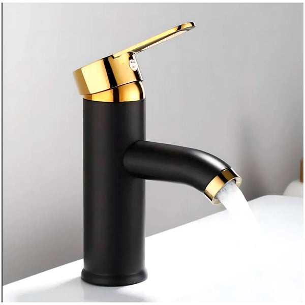 Black Gold Small Faucet Single Lever Basin Mixer Waterfall Short Black, for Bathroom Washbasins Toilets 7 Inches Height. - 8