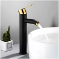 Black Gold Tall Faucet Single Lever Basin Mixer Waterfall Short Black, for Bathroom Washbasins Toilets 12 Inches Height.