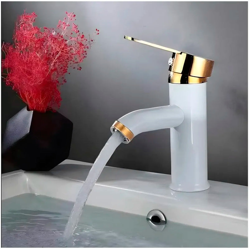 White Gold Small Faucet Single Lever Basin Mixer Waterfall Short Black, for Bathroom Washbasins Toilets 7 Inches Height.