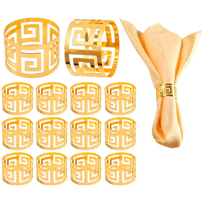 12 Pack Gold Napkin Rings, Hollow Out Metal Napkin Ring Set, Gold Napkin Holder Table Decorations, 1.77 inch Napkin Ring Buckles for Homes Restaurants Guest Wedding Party