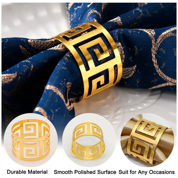 12 Pack Gold Napkin Rings, Hollow Out Metal Napkin Ring Set, Gold Napkin Holder Table Decorations, 1.77 inch Napkin Ring Buckles for Homes Restaurants Guest Wedding Party - 2