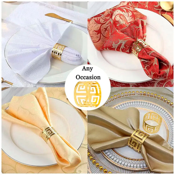 12 Pack Gold Napkin Rings, Hollow Out Metal Napkin Ring Set, Gold Napkin Holder Table Decorations, 1.77 inch Napkin Ring Buckles for Homes Restaurants Guest Wedding Party - 4
