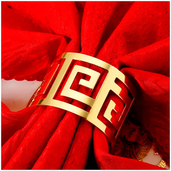 12 Pack Gold Napkin Rings, Hollow Out Metal Napkin Ring Set, Gold Napkin Holder Table Decorations, 1.77 inch Napkin Ring Buckles for Homes Restaurants Guest Wedding Party - 7