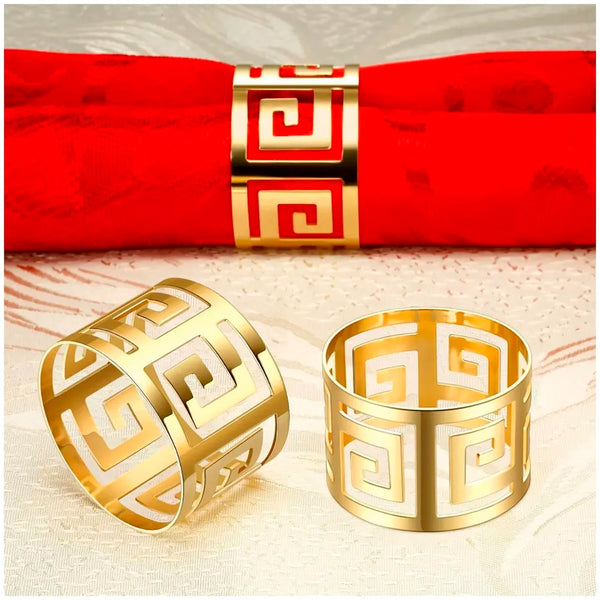 12 Pack Gold Napkin Rings, Hollow Out Metal Napkin Ring Set, Gold Napkin Holder Table Decorations, 1.77 inch Napkin Ring Buckles for Homes Restaurants Guest Wedding Party - 9