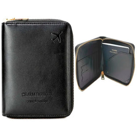 Passport Cover Case with Zip, 2 Passport Slots, 3 Credit Card, Boarding Pass, 2 Sim Slot Oragniser Pouch for Travel, Pocket Size - 15 Cm x 11 Cm PU Leather Black