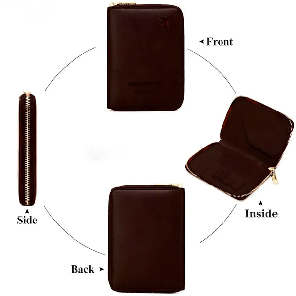 Passport Cover Case with Zip, 2 Passport Slots, 3 Credit Card, Boarding Pass, 2 Sim Slot Oragniser Pouch for Travel, Pocket Size - 15 Cm x 11 Cm PU Leather Black - 3