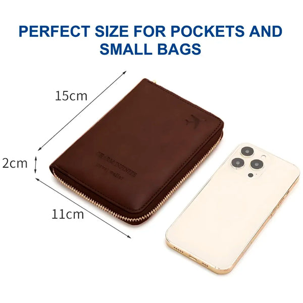 Passport Cover Case with Zip, 2 Passport Slots, 3 Credit Card, Boarding Pass, 2 Sim Slot Oragniser Pouch for Travel, Pocket Size - 15 Cm x 11 Cm PU Leather Black - 4