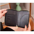 Passport Cover Case with Zip, 2 Passport Slots, 3 Credit Card, Boarding Pass, 2 Sim Slot Oragniser Pouch for Travel, Pocket Size - 15 Cm x 11 Cm PU Leather Black - 6