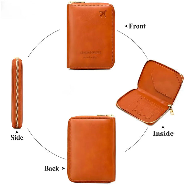 Passport Cover Case with Zip, 2 Passport Slots, 3 Credit Card, Boarding Pass, 2 Sim Slot Oragniser Pouch for Travel, Pocket Size - 15 Cm x 11 Cm PU Leather - Brown - 4