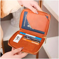 Passport Cover Case with Zip, 2 Passport Slots, 3 Credit Card, Boarding Pass, 2 Sim Slot Oragniser Pouch for Travel, Pocket Size - 15 Cm x 11 Cm PU Leather - Brown - 8