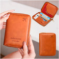 Passport Cover Case with Zip, 2 Passport Slots, 3 Credit Card, Boarding Pass, 2 Sim Slot Oragniser Pouch for Travel, Pocket Size - 15 Cm x 11 Cm PU Leather - Brown - 9