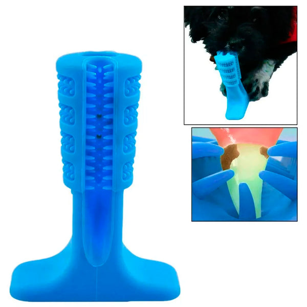 Dog Toothbrush Stick-Puppy Dental Care Brushing Stick Effective Doggy Teeth Cleaning Massager Nontoxic Natural Rubber Bite Resistant Chew Toys for Dogs Pets (Small Breeds Blue) - 2