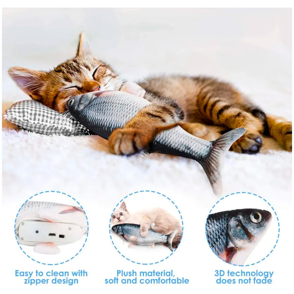 2-Piece Electric Jumping Fish Cat Toy – Interactive Wagging Tail Plush for Indoor Cats and Kittens – USB Rechargeable Flopping Fish - 4