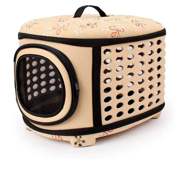 Portable Breathable EVA Car Soft Fabric Pet Carrier Folding Outdoor Storage Puppy Travel Transport Bag Pack for Dog Cat 43 x 38 x 30 cm (Beige)