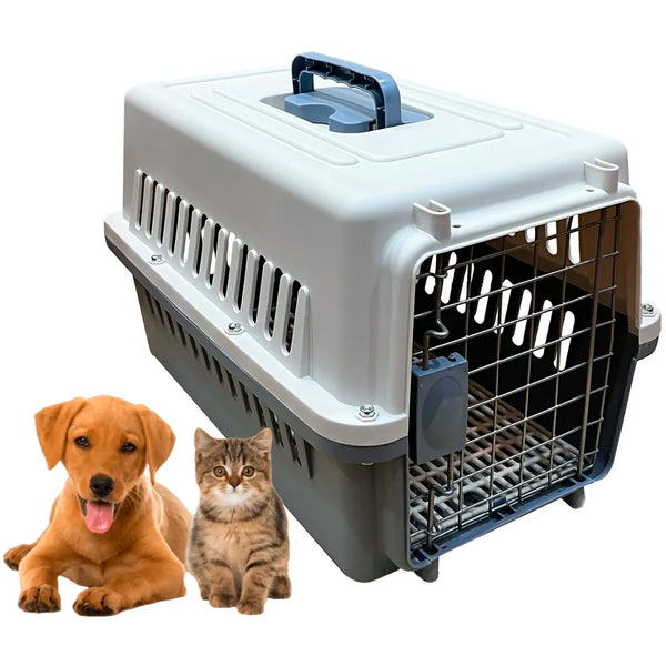 19 Inch Pet Travel Carrier Dog Cat Crate Plastic Handle Hinged Door Folding Collapsible Kennel Transport Box Crate Pet Cage (Regular - 19.5 x 13 x 12.5 Inch)