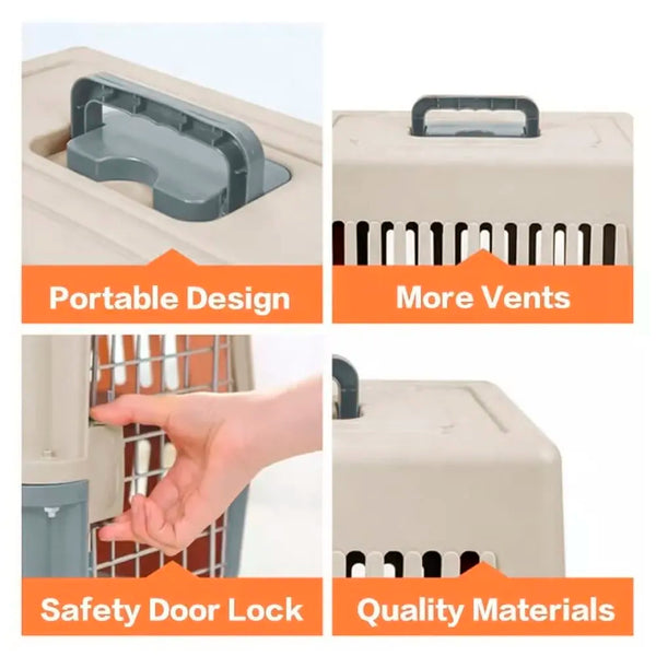 19 Inch Pet Travel Carrier Dog Cat Crate Plastic Handle Hinged Door Folding Collapsible Kennel Transport Box Crate Pet Cage (Regular - 19.5 x 13 x 12.5 Inch) - 2