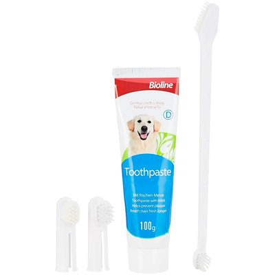 Chicken Dog Tooth Brushing Kit Teeth Cleaning Kit Plaque and Tartar Control Toothpaste with 3 Toothbrush for Dogs Eliminates Bad Breath, Dog Toothpaste Chicken Flavour.
