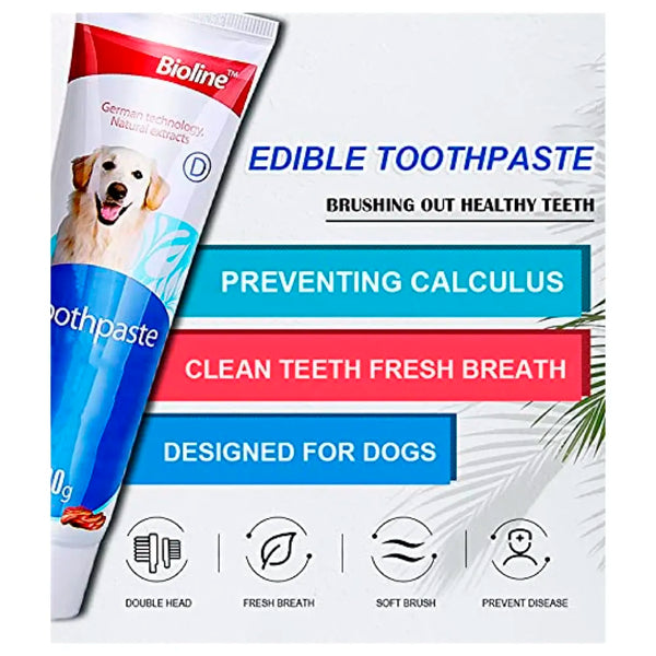 Chicken Dog Tooth Brushing Kit Teeth Cleaning Kit Plaque and Tartar Control Toothpaste with 3 Toothbrush for Dogs Eliminates Bad Breath, Dog Toothpaste Chicken Flavour. - 2