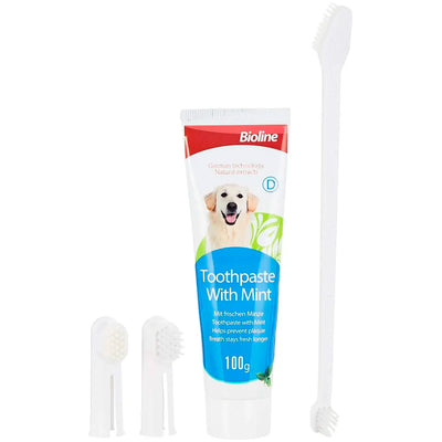 Mint Dog Tooth Brushing Kit Teeth Cleaning Kit Plaque and Tartar Control Toothpaste with 3 Toothbrush for Dogs Eliminates Bad Breath, Dog Toothpaste Mint Flavour.