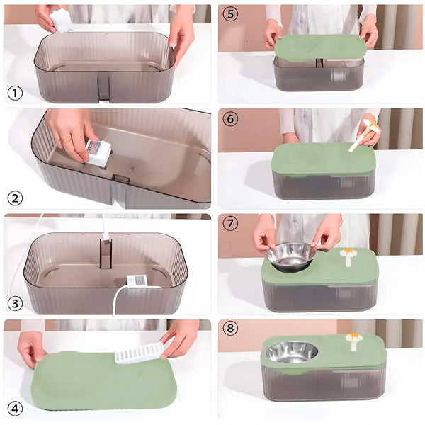 2 in 1Pet Water Fountain and Bowl with Filter and Pump, 31 x 17 x11 Cm Drinking Bowl for Cats and Dogs, Cat Fountain for Home - 7