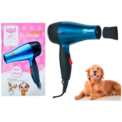 Pet 1500 Watts Hair Dryer Dog Cat Bath Wet Water Fast Drying Grooming Blower Made Specially For Pets Fur 2 Settings With Attachment And Plug Foldable Design-Blue