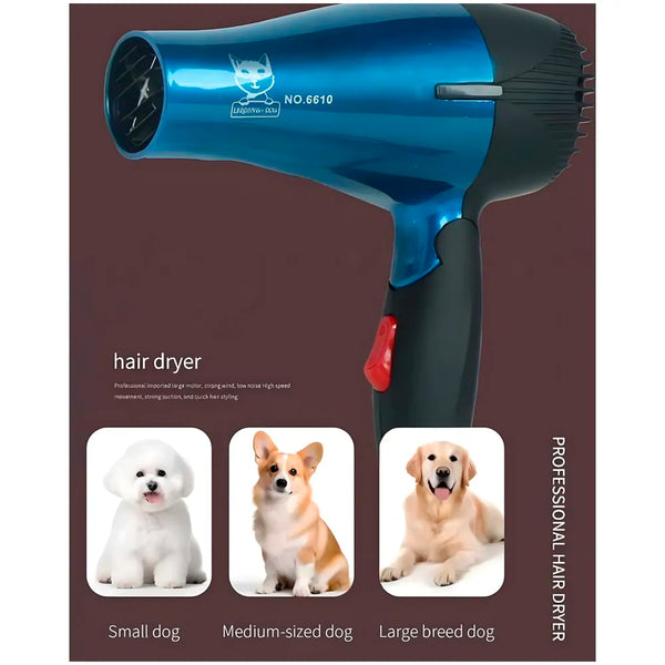Pet 1500 Watts Hair Dryer Dog Cat Bath Wet Water Fast Drying Grooming Blower Made Specially For Pets Fur 2 Settings With Attachment And Plug Foldable Design-Blue - 4