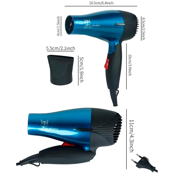 Pet 1500 Watts Hair Dryer Dog Cat Bath Wet Water Fast Drying Grooming Blower Made Specially For Pets Fur 2 Settings With Attachment And Plug Foldable Design-Blue - 5